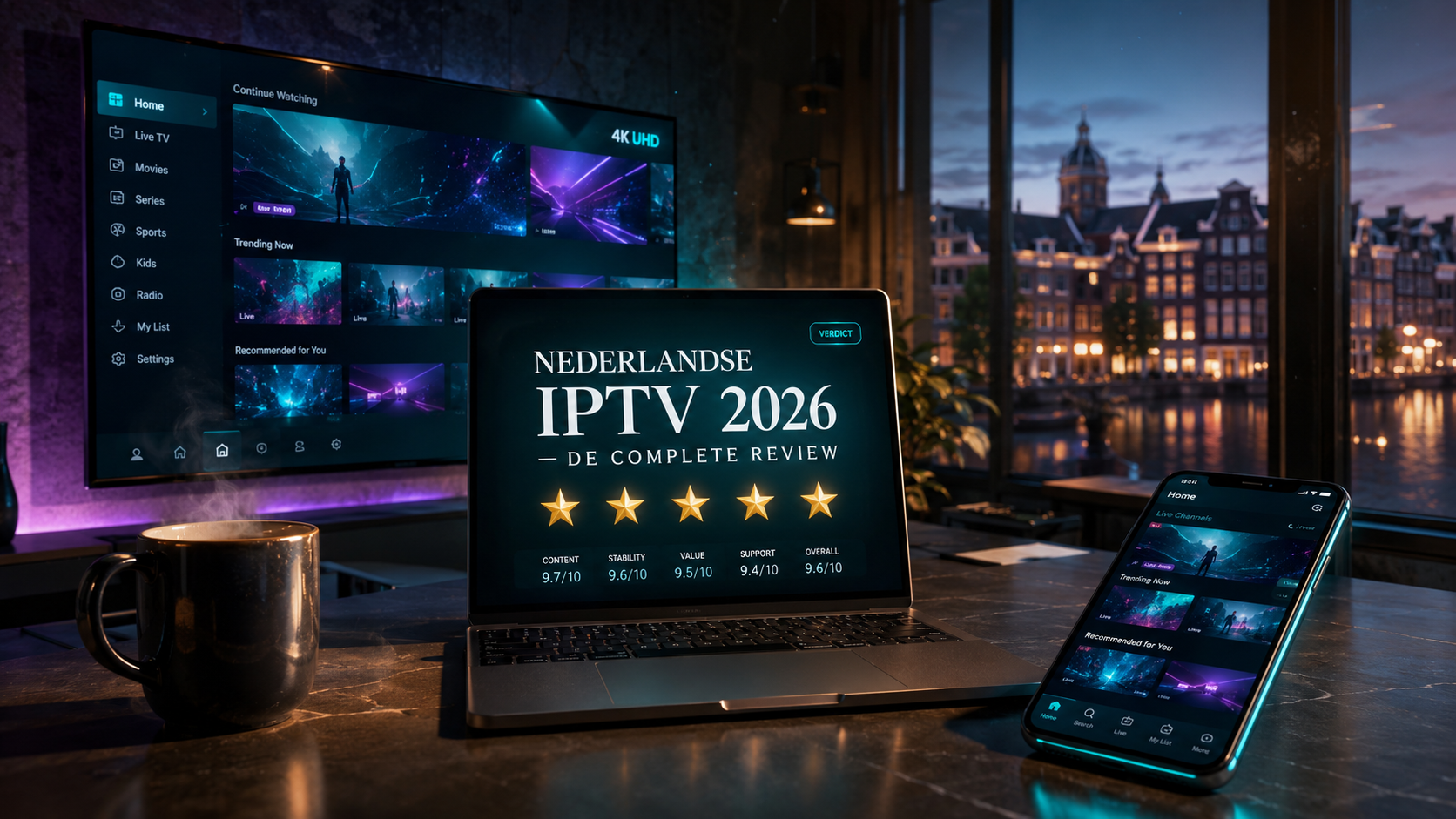 Nederlandse IPTV 2026 review op laptop en Smart TV