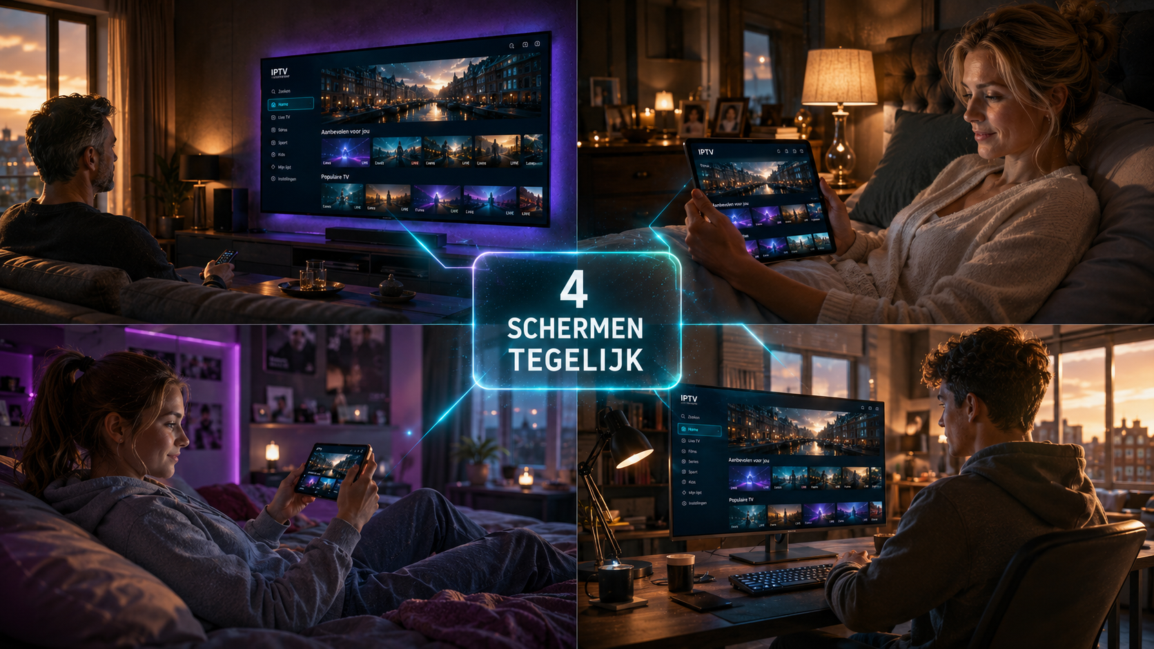 Nederlandse IPTV gezin op meerdere schermen