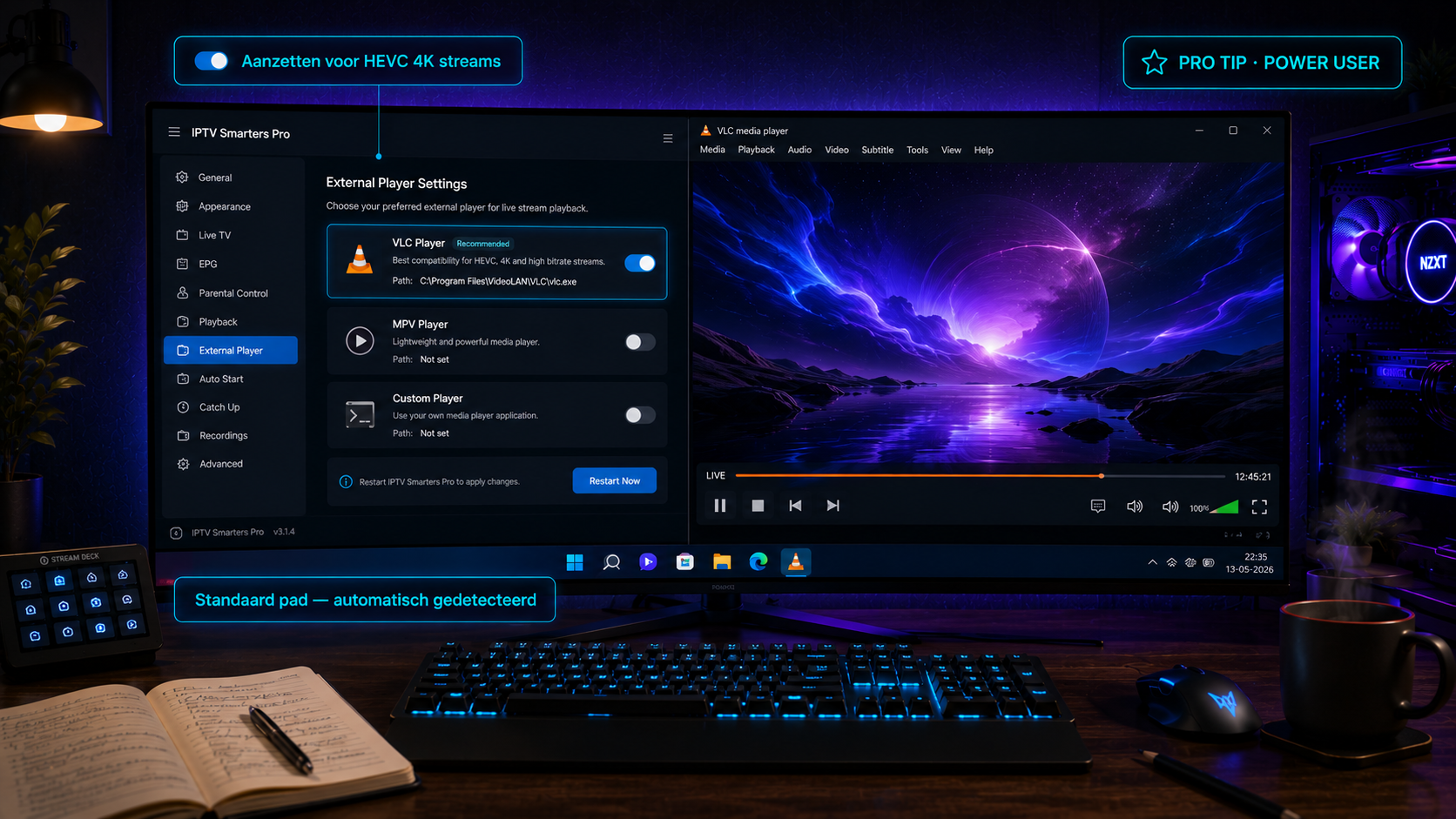 VLC als externe speler in IPTV Smarters Pro