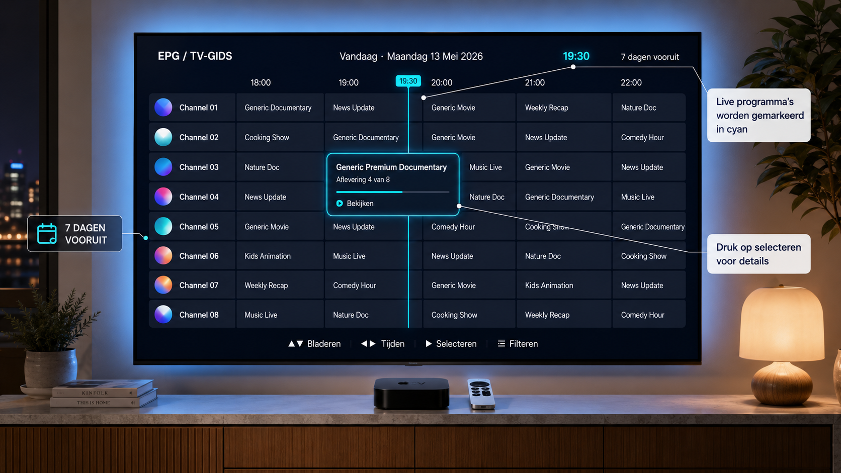 EPG tv-gids in IPTV Smarters Pro Apple TV