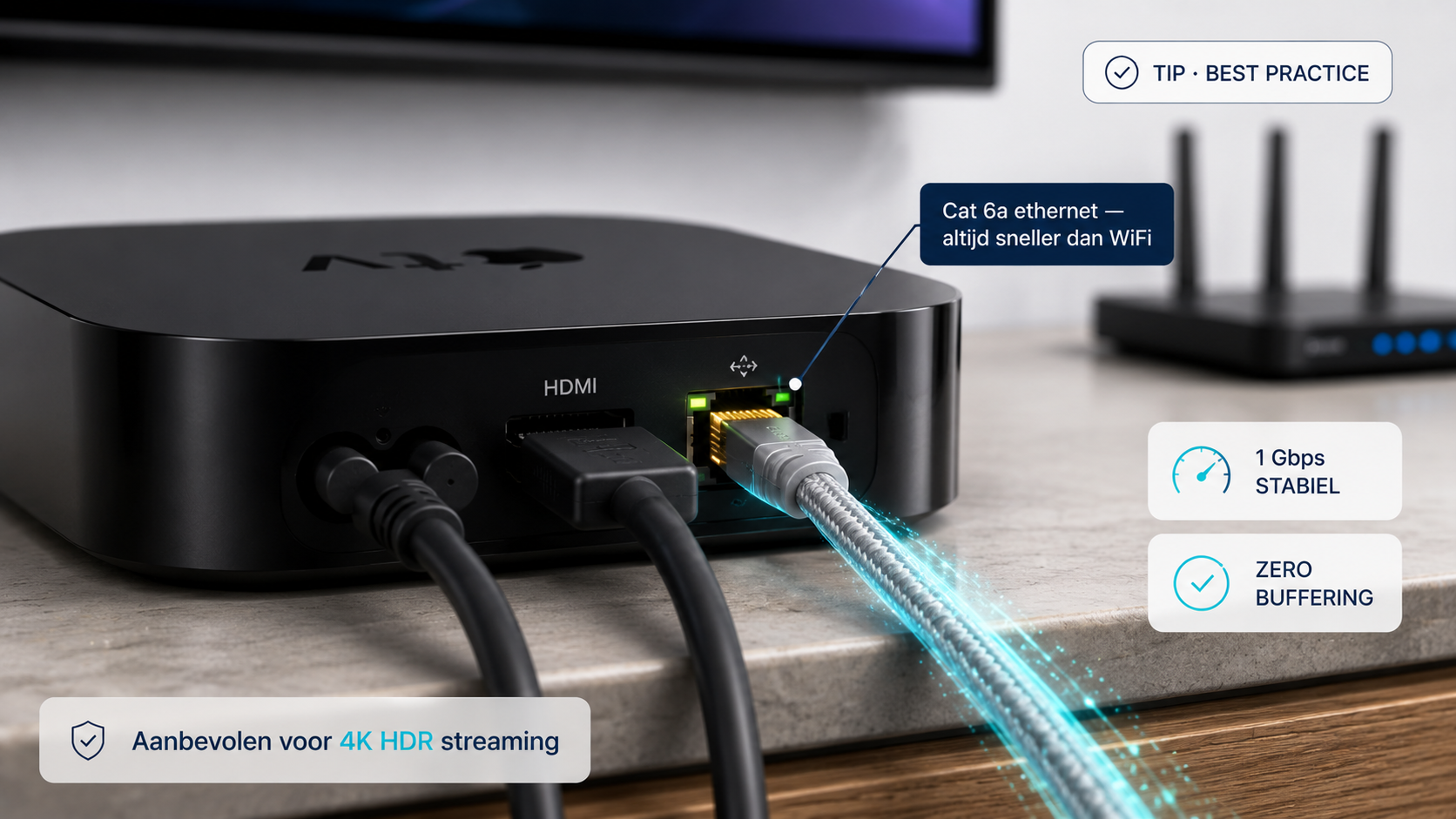 Bekabelde verbinding voor Apple TV IPTV streaming
