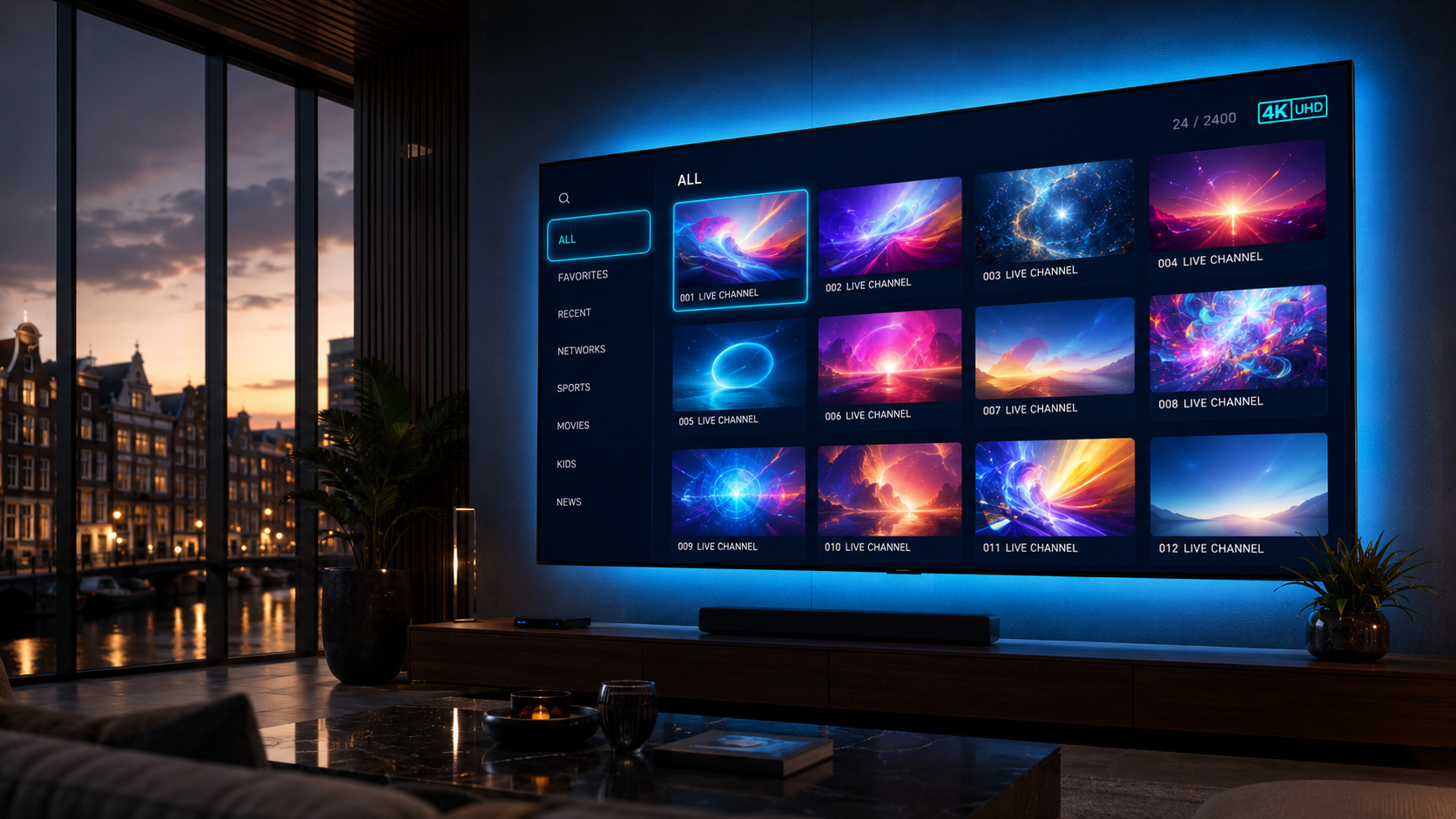 IPTV Smarters Pro zenderlijst in 4K kwaliteit op grote Smart TV