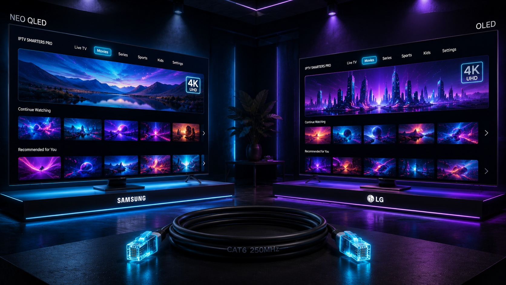 IPTV 4K streaming op Samsung Tizen en LG WebOS Smart TV met ethernet kabel