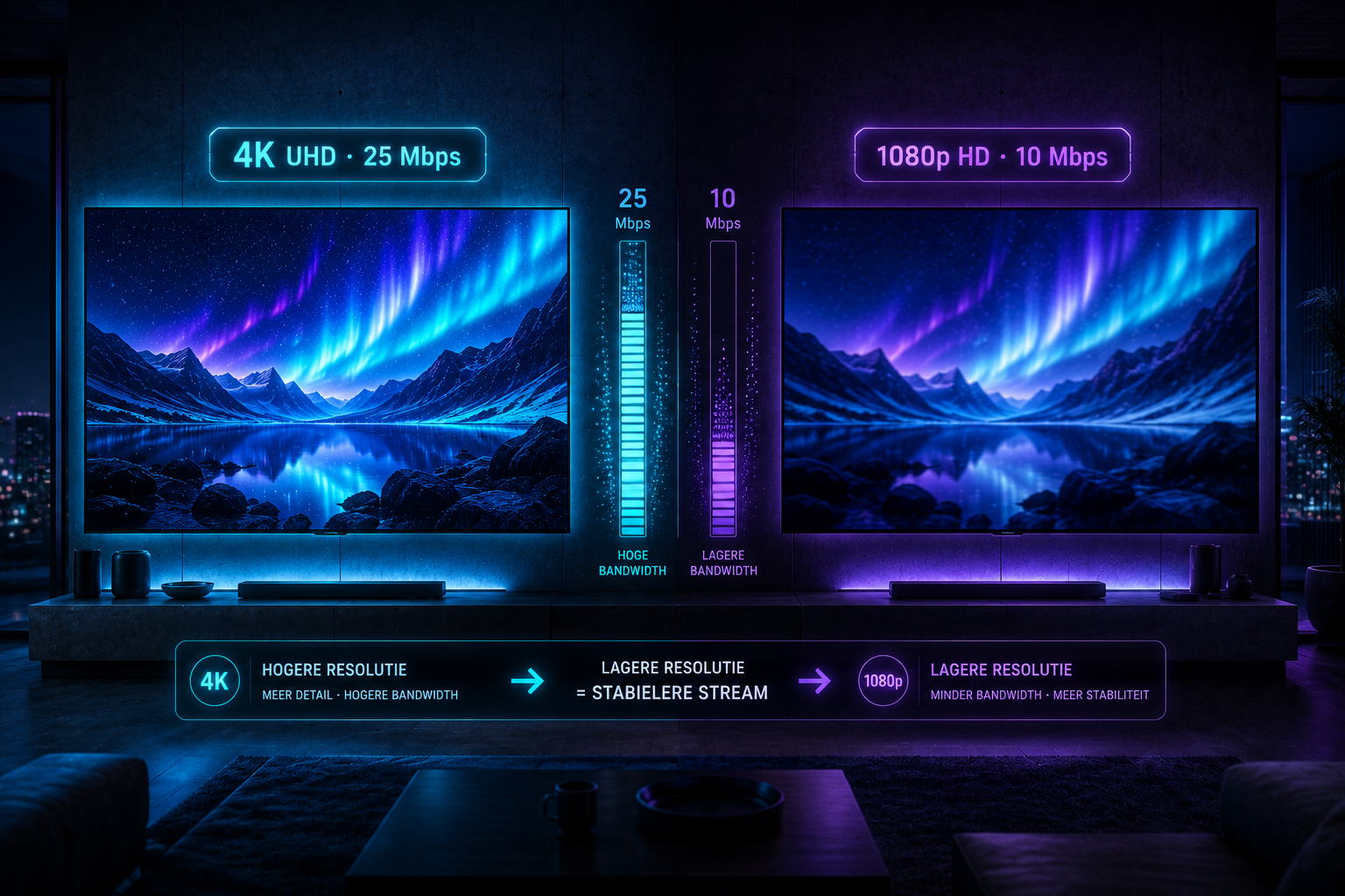 IPTV 4K vs 1080p resolutie vergelijking — bandbreedte verlagen tegen buffering