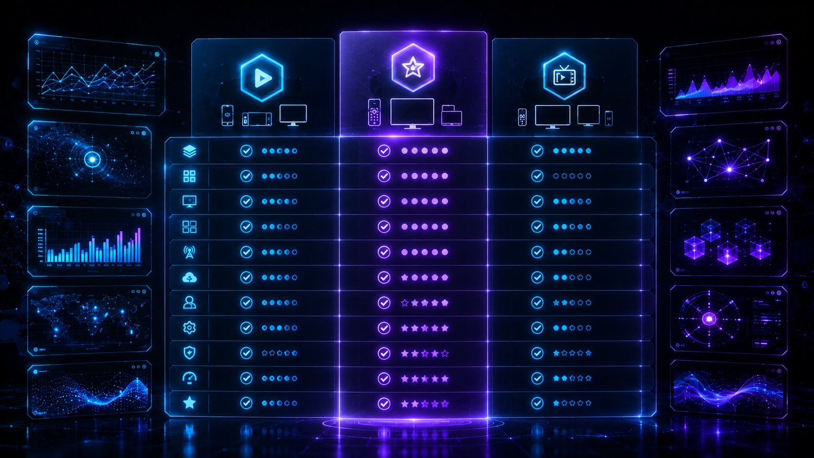 Functie-matrix vergelijking IPTV Smarters Pro TiviMate en IBO Player Pro